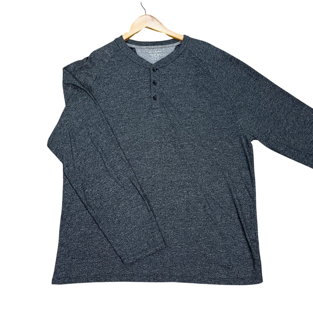 Banana Republic Mens XL Charcoal Gray Heathered Long Sleeve Quick Dry Henley EUC